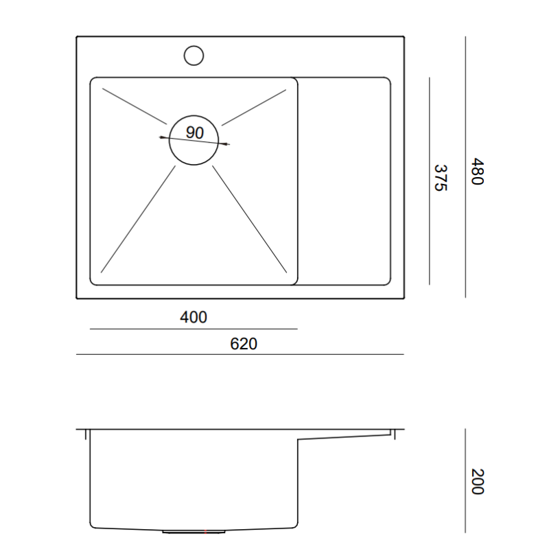 Zlewozmywak stalowy RUSSEL 116 – jednokomorowy, wpuszczany/na równi z blatem, stal złota/elementy złote, Quadron