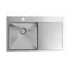 Zlewozmywak stalowy RUSSEL 111 – jednokomorowy, wpuszczany/na równi z blatem, komora z lewej strony, stal szlachetna/elementy stalowe, Quadron