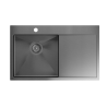 Zlewozmywak stalowy RUSSEL 111 – jednokomorowy, wpuszczany/na równi z blatem, stal grafitowa/elementy grafitowe, Quadron