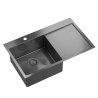 Zlewozmywak stalowy RUSSEL 111 – jednokomorowy, wpuszczany/na równi z blatem, stal grafitowa/elementy grafitowe, Quadron