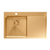 Zlewozmywak stalowy RUSSEL 111 – jednokomorowy, wpuszczany/na równi z blatem, stal miedziana/elementy miedziane, Quadron