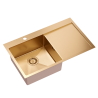 Zlewozmywak stalowy RUSSEL 111 – jednokomorowy, wpuszczany/na równi z blatem, stal miedziana/elementy miedziane, Quadron