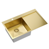 Zlewozmywak stalowy RUSSEL 111 – jednokomorowy, wpuszczany/na równi z blatem, stal złota/elementy złote, Quadron