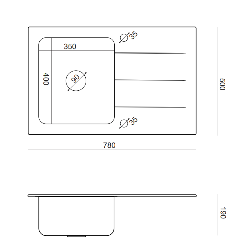 Zlewozmywak fusion FORD 111 – jednokomorowy, wpuszczany, czarne szkło hartowane/elementy złote, Quadron
