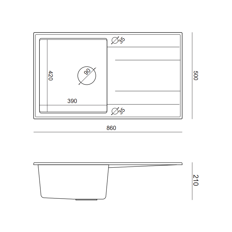 Zlewozmywak granitowy EVAN 111 – jednokomorowy, wpuszczany, black diamond/elementy miedziane, Quadron
