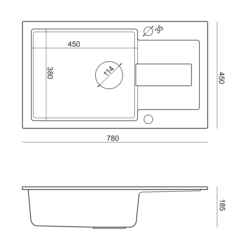 Zlewozmywak granitowy CHRISTIAN 136 XL – jednokomorowy, wpuszczany, silver stone/elementy szare, Quadron