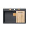 Zlewozmywak granitowy MARC 110 FM WORKSTATION – jednokomorowy, na równi z blatem, black diamond/elementy miedziane + AKCESORIA, Quadron