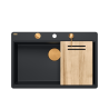 Zlewozmywak granitowy MARC 110 FM WORKSTATION – jednokomorowy, na równi z blatem, pure carbon/elementy miedziane + AKCESORIA, Quadron