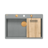 Zlewozmywak granitowy MARC 110 FM WORKSTATION – jednokomorowy, na równi z blatem, silver stone/elementy miedziane + AKCESORIA, Quadron
