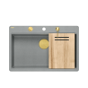 Zlewozmywak granitowy MARC 110 FM WORKSTATION – jednokomorowy, na równi z blatem, silver stone/elementy złote + AKCESORIA, Quadron