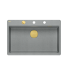 Zlewozmywak granitowy MARC 110 FM WORKSTATION – jednokomorowy, na równi z blatem, silver stone/elementy złote + AKCESORIA, Quadron