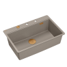 Zlewozmywak granitowy MARC 110 FM WORKSTATION – jednokomorowy, na równi z blatem, soft taupe/elementy miedziane + AKCESORIA, Quadron