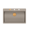 Zlewozmywak granitowy MARC 110 FM WORKSTATION – jednokomorowy, na równi z blatem, soft taupe/elementy miedziane + AKCESORIA, Quadron