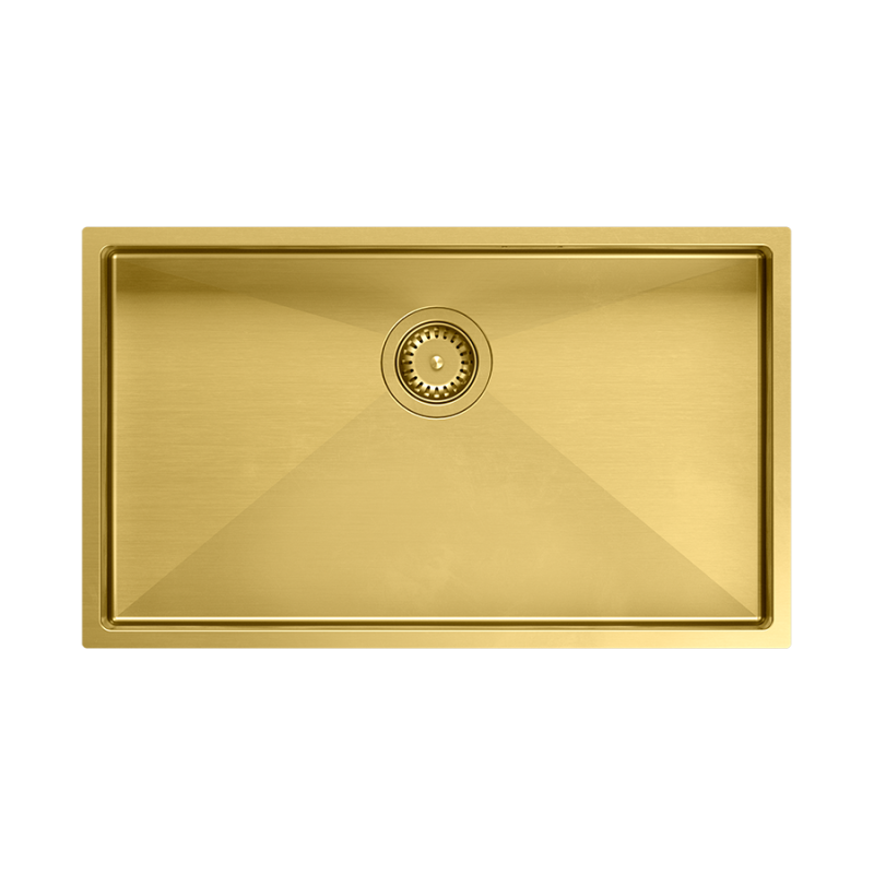 Zlewozmywak stalowy ANTHONY 80 – jednokomorowy, podwieszany/wpuszczany/na równi z blatem, stal złota/elementy złote, Quadron