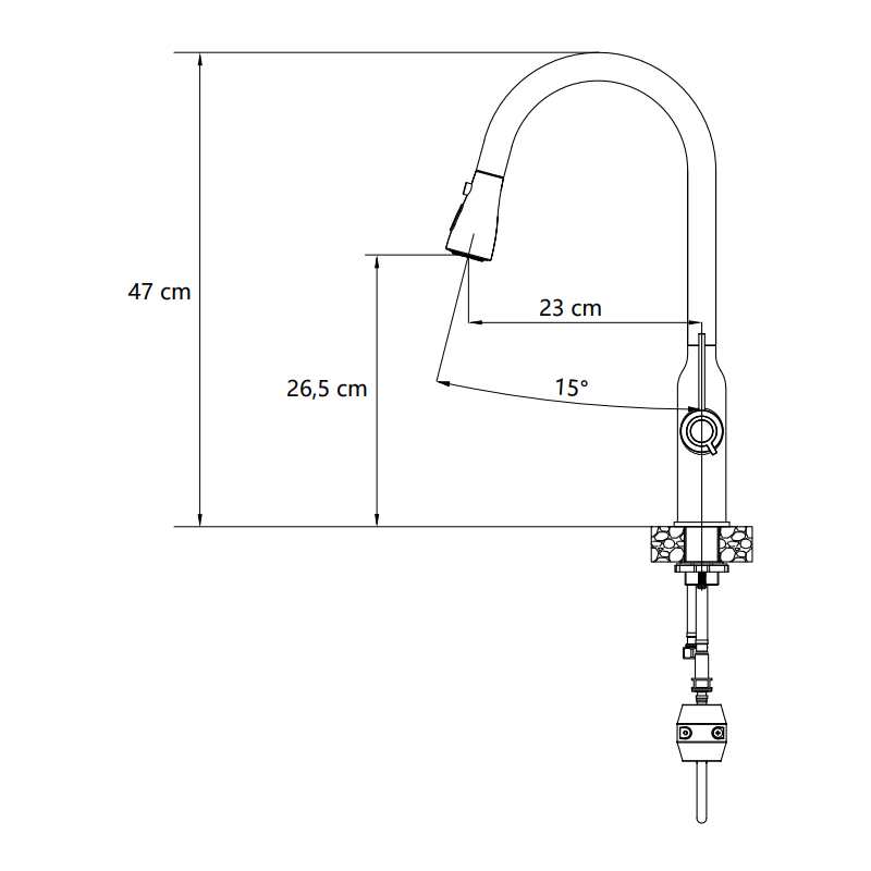 Bateria kuchenna JESSICA – stalowa SteelQ, obrotowa, wyciągana wylewka, z prysznicem, Quadron