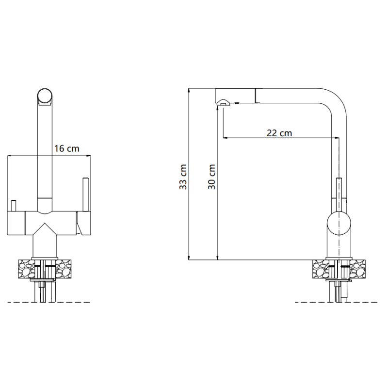 Bateria kuchenna ELLEN – stalowa SteelQ, obrotowa, wyciągana wylewka, Quadron