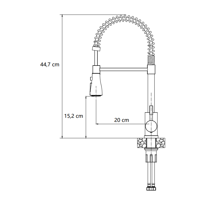 Bateria kuchenna SALMA – stalowa, pure carbon, obrotowa, ruchoma wylewka, z prysznicem, Quadron