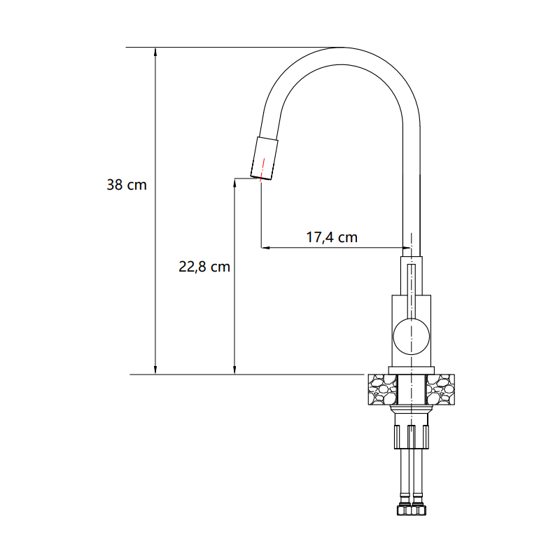 Bateria kuchenna MAGGIE – stalowa, PVD black metal/wąż czarny, obrotowa, elastyczna wylewka, Quadron