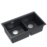 Zlewozmywak granitowy LOGAN 120 – dwukomorowy, podwieszany, black diamond/elementy stalowe, Quadron