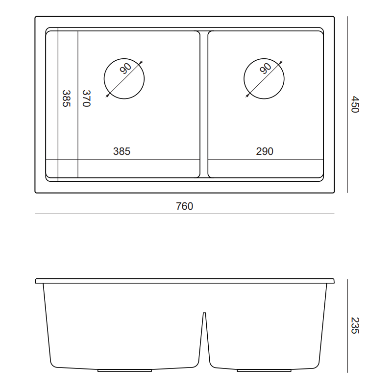 Zlewozmywak granitowy LOGAN 120 – dwukomorowy, podwieszany, silver stone/elementy stalowe, Quadron