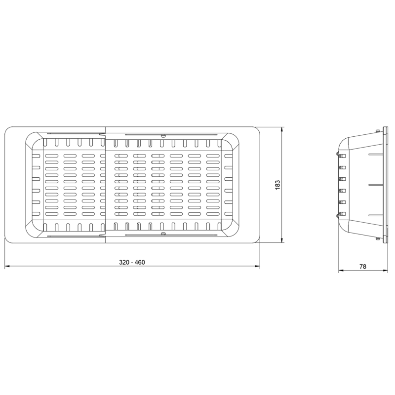 Wkładka ociekowa regulowana – czarne tworzywo (regulowana szerokość 320-460 x 185 mm)