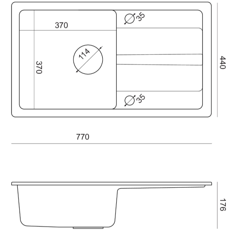 Zestaw GO-MAX zlewozmywak granitowy z baterią i deską – jednokomorowy, wpuszczany, beżowy/elementy stalowe, bateria w kolorze, deska bambusowa, Quadron