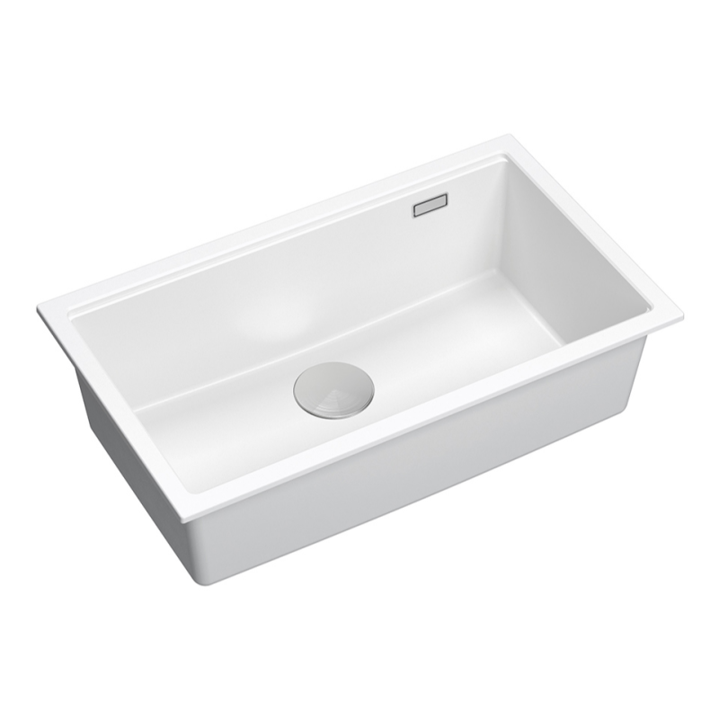 Zlewozmywak granitowy LOGAN 110 – jednokomorowy, wpuszczany, snow white/elementy stalowe, Quadron