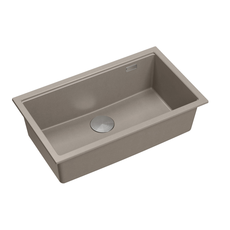 Zlewozmywak granitowy LOGAN 110 – jednokomorowy, wpuszczany, soft taupe/elementy stalowe, Quadron