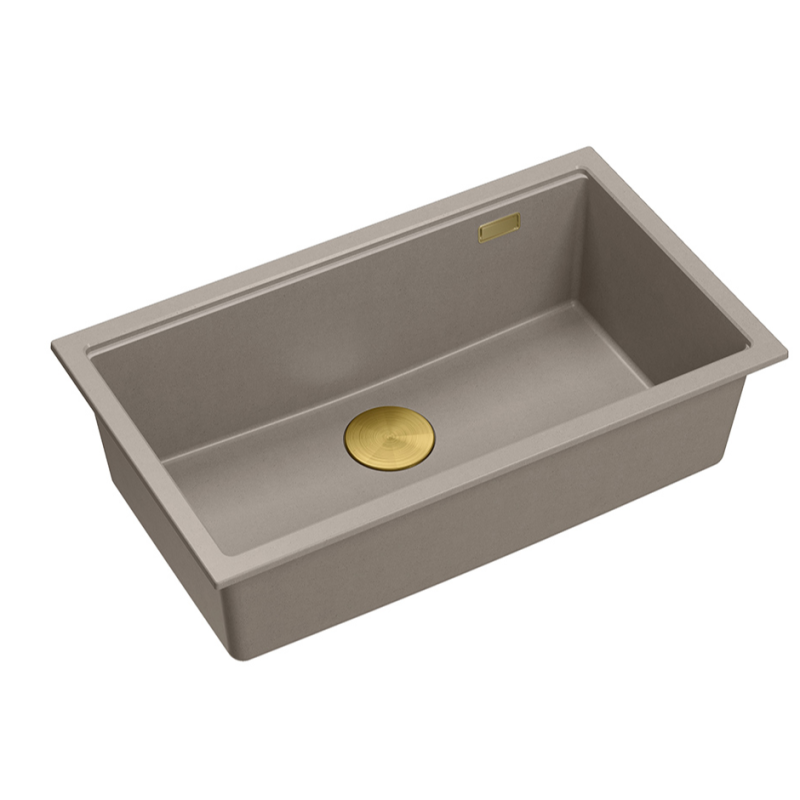 Zlewozmywak granitowy LOGAN 110 – jednokomorowy, wpuszczany, soft taupe/elementy złote, Quadron