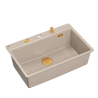 Zlewozmywak granitowy MARC 110 FM WORKSTATION – jednokomorowy, pearl beige/elementy miedziane + AKCESORIA, Quadron