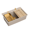 Zlewozmywak granitowy MARC 110 FM WORKSTATION – jednokomorowy, pearl beige/elementy miedziane + AKCESORIA, Quadron