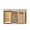 Zlewozmywak granitowy MARC 110 FM WORKSTATION – jednokomorowy, pearl beige/elementy miedziane + AKCESORIA, Quadron
