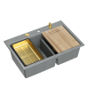 Zlewozmywak granitowy MARC 120 WORKSTATION – dwukomorowy, wpuszczany, silver stone/elementy złote + AKCESORIA, Quadron