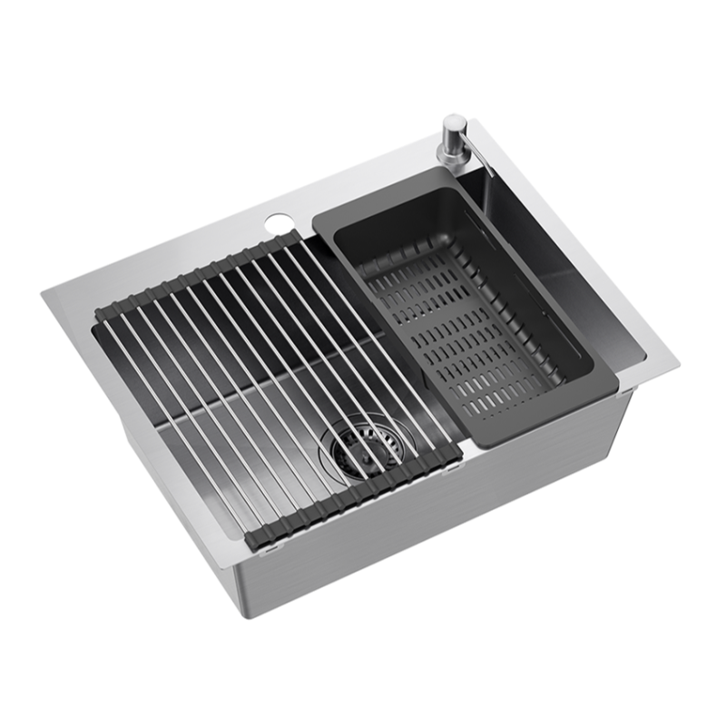 Zlewozmywak stalowy LUKE 110 WORKSTATION – jednokomorowy, wpuszczany, stal szlachetna/elementy stalowe + AKCESORIA, Quadron