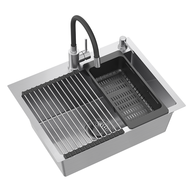 Zlewozmywak stalowy LUKE 110 WORKSTATION – jednokomorowy, wpuszczany, stal szlachetna/elementy stalowe + AKCESORIA, Quadron