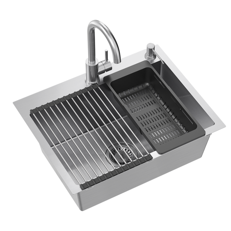 Zlewozmywak stalowy LUKE 110 WORKSTATION – jednokomorowy, wpuszczany, stal szlachetna/elementy stalowe + AKCESORIA, Quadron