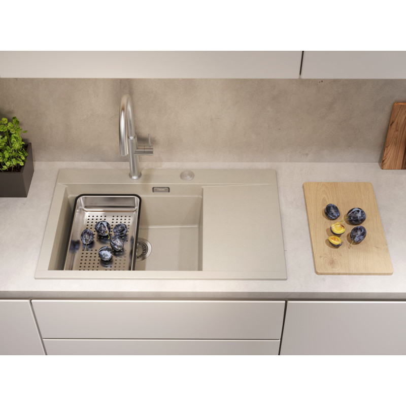 JOSH 111 GraniteQ zlewozmywak 1-komorowy z/o (780x500x215) pearl beige  + syfon push 2 open + deska + wkładka/ elementy stalowe