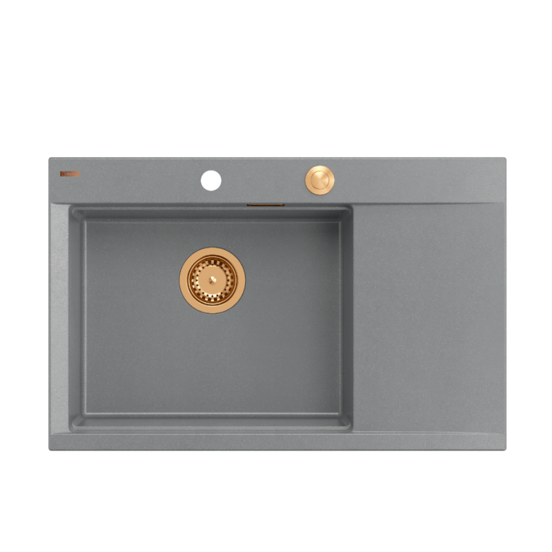 JOSH 111 GraniteQ zlewozmywak 1-komorowy z/o (780x500x215) silver stone  + syfon push 2 open + deska + wkładka/ elementy miedziane