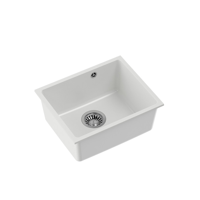 Zlewozmywak granitowy ALEC 40 - jednokomorowy, podwieszany, snow white/elementy stalowe, Quadron + ZESTAW 2 NOŻY FISKARS