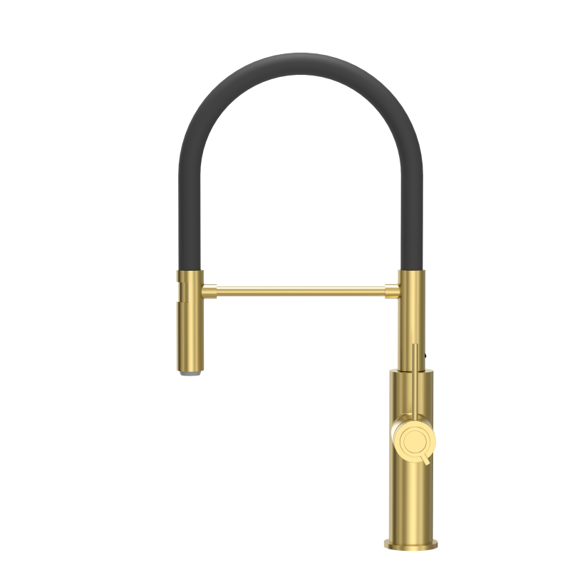 GEMMA Q LINE SteelQ bateria kuchenna z ruchomą wylewką Nano PVD gold (złota), czarny wąż