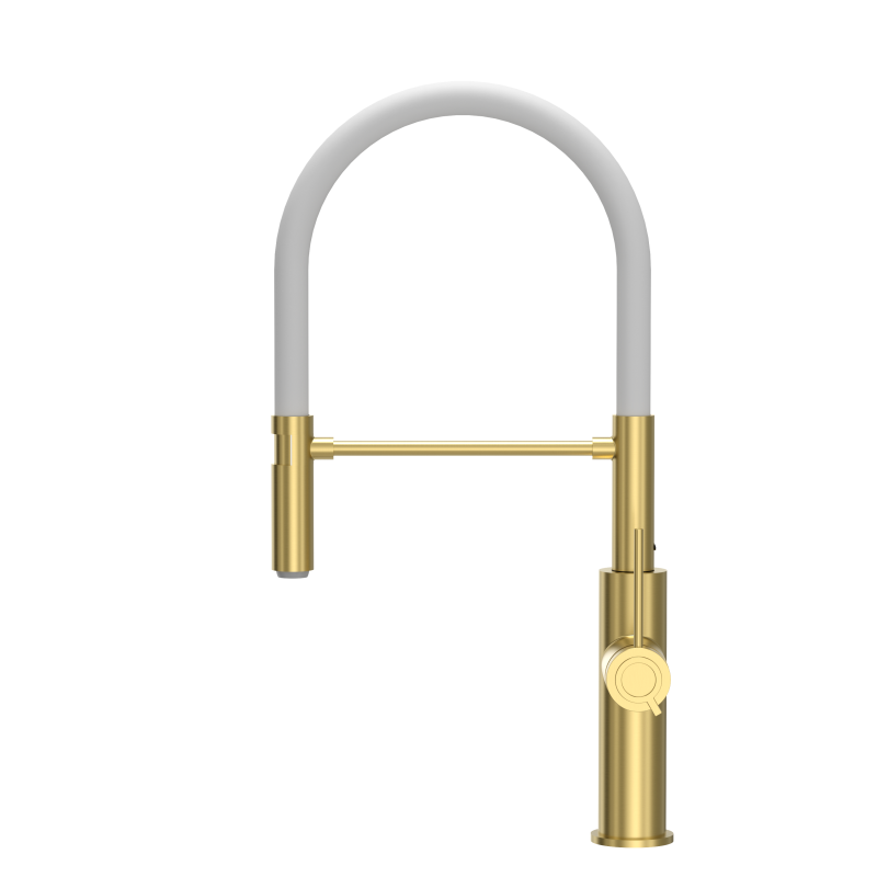 GEMMA Q LINE SteelQ bateria kuchenna z ruchomą wylewką Nano PVD gold (złota), biały wąż