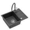 MIKE 116 zlewozmywak granitowy czarny 1-komorowy z/o (56x44x17,5) + bateria z elastyczną wylewką + syfon + zaslepka+wkładka czarna rozsuwana