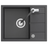 MIKE 116 zlewozmywak granitowy czarny 1-komorowy z/o (56x44x17,5) + bateria z elastyczną wylewką + syfon + zaslepka+wkładka czarna rozsuwana