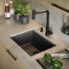 Zlewozmywak granitowy ALEC 50 – jednokomorowy, podwieszany, black dotted/elementy stalowe, Quadron