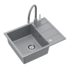 MIKE 116 zlewozmywak granitowy szary 1-komorowy z/o (56x44x17,5) + bateria z elastyczną wylewką + syfon + zaślepka+wkładka czarna rozsuwana