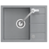 MIKE 116 zlewozmywak granitowy szary 1-komorowy z/o (56x44x17,5) + bateria z elastyczną wylewką + syfon + zaślepka+wkładka czarna rozsuwana