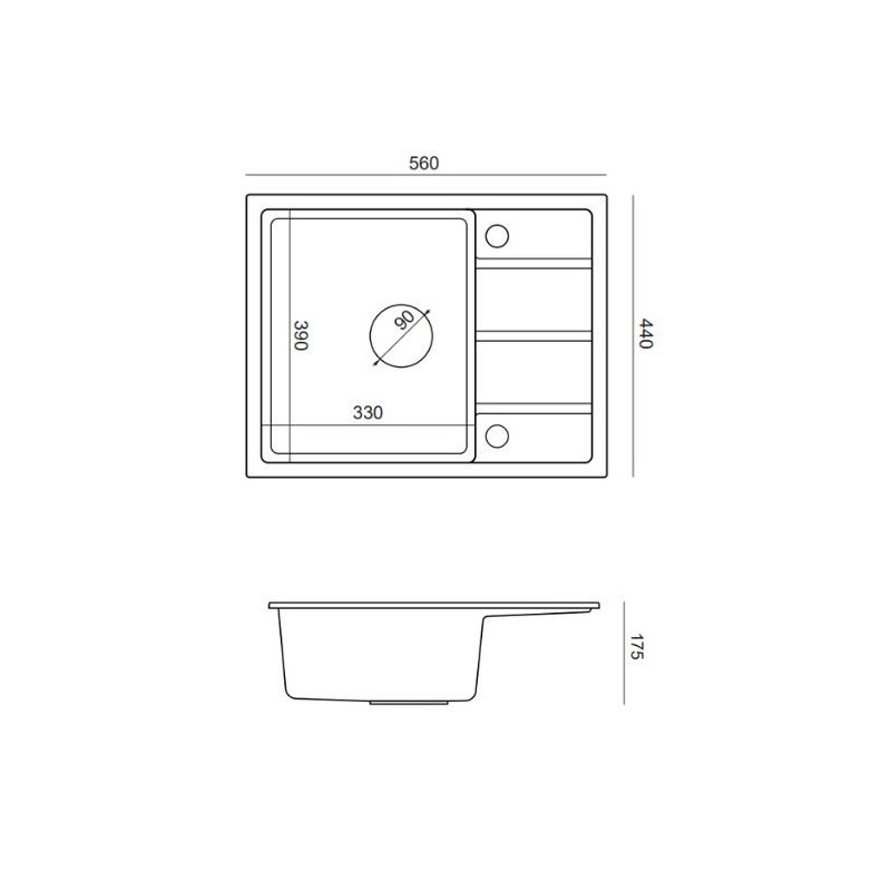 MIKE 116 zlewozmywak granitowy szary 1-komorowy z/o (56x44x17,5) + bateria z elastyczną wylewką + syfon + zaślepka+wkładka czarna rozsuwana