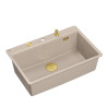 Zlewozmywak granitowy MARC 110 FM WORKSTATION – jednokomorowy, pearl beige/elementy złote + AKCESORIA, Quadron