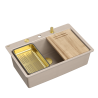 Zlewozmywak granitowy MARC 110 FM WORKSTATION – jednokomorowy, pearl beige/elementy złote + AKCESORIA, Quadron