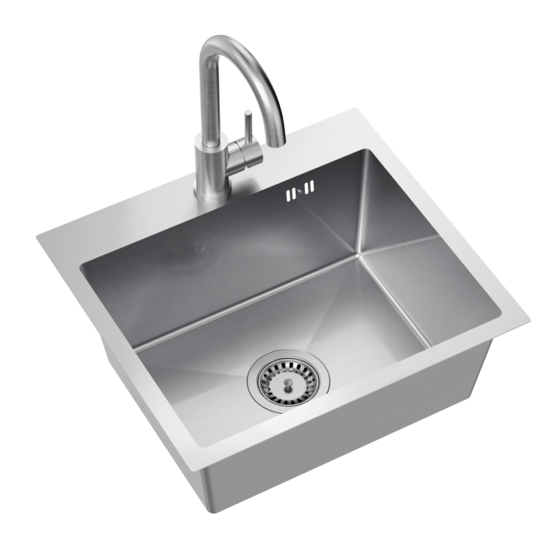 Zlewozmywak stalowy LUKE 100  – jednokomorowy, wpuszczany, stal szlachetna/elementy stalowe, Quadron